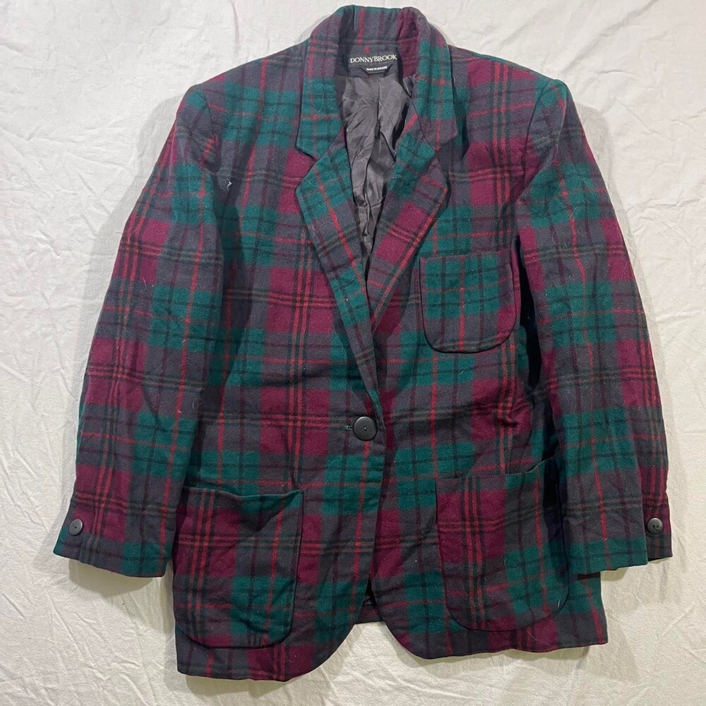 Vintage 90s Donnybrook mens Plaid Wool Blazer retro Jacket Dark Academia